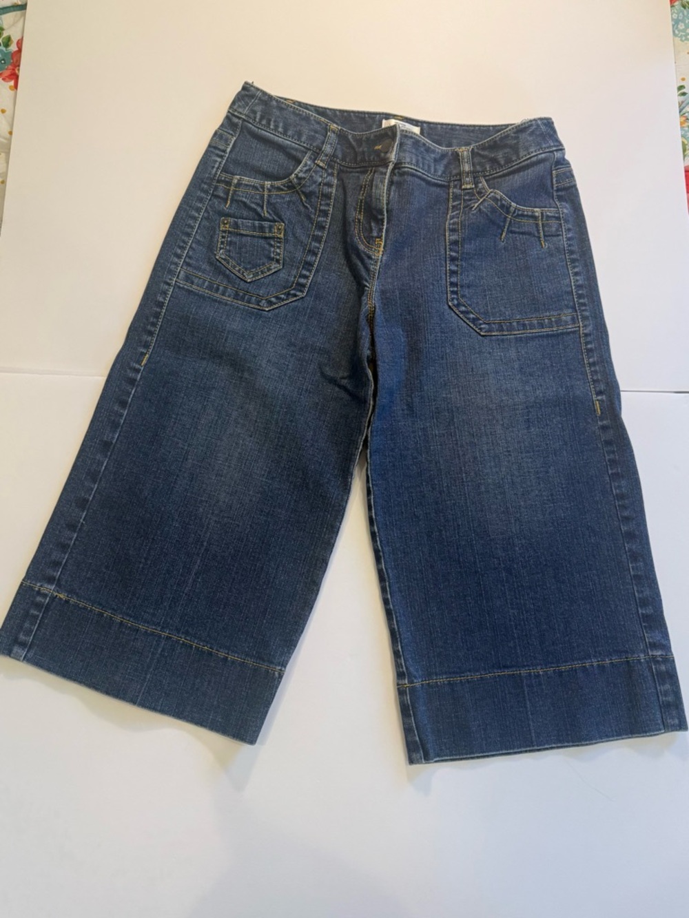 LOFT Dark Blue Wide-Leg Crop Jeans with Patch Pockets